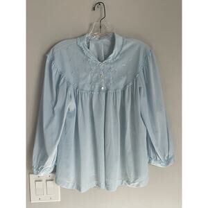 Vintage Kayser Blue Nylon Lace Embroidered Lingerie Bed Jacket Women's Size L